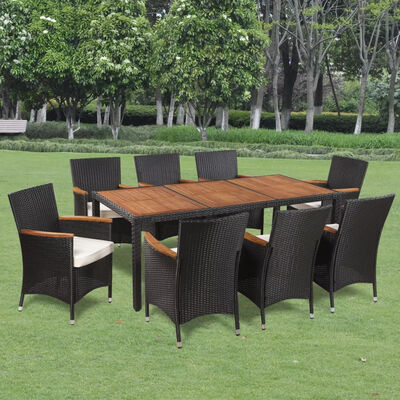 

9 Piece Outdoor Dining Set with Cushions Poly Rattan