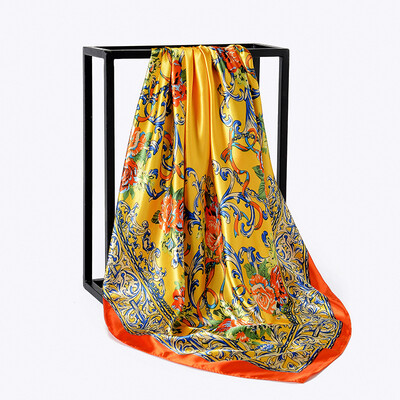 

90cm90cm Japanese&Korean style rose flower lady simulation silk scarf large square scarf FJ134