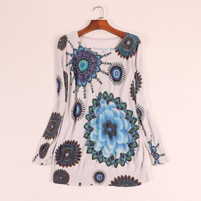 

NEW FASHION DESIGUES SWEATER SLIM NECKLINE SPRING AUTUMN FLORAL PRINT LONG-SLEEVE PULLOVERS