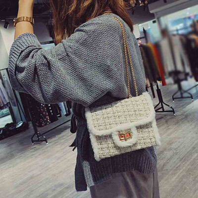 

Tailored Female Chain Square Bag Casual Velvet Shoulder Bag Lock Diagonal Cross Bag