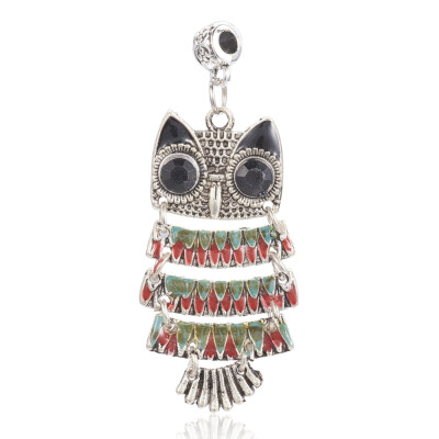 

Alloy Acrylic European Dangle Beads Large Hole Pendants with Enamel Antique Silver Plated Owl Colorful 65mm