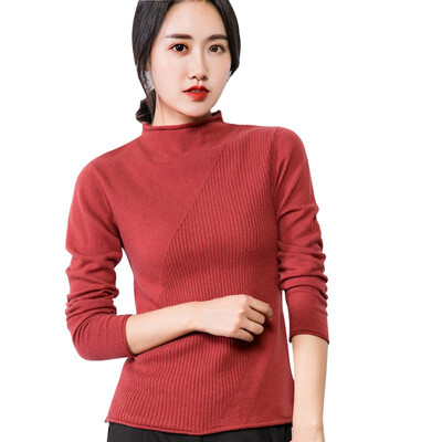 

QIANMUCHUN female curled half-high collar cashmere sweater fashion 5786