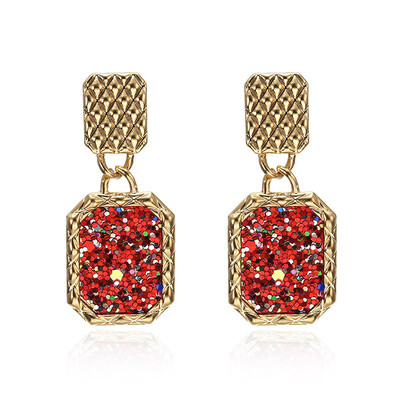

2019 Vintage earrings Big for women statement geometric earrings red golden color metal pendant earrings trend fashion jewelry
