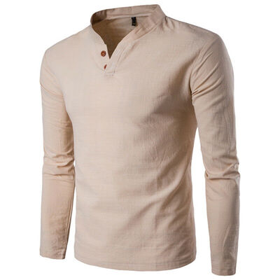 

Mens Slim Fit Long Sleeve Shirt T-shirt Linen Tee Shirt Casual Top Blouse