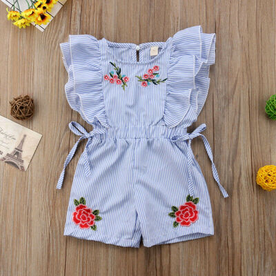 

Toddler Kids Baby Girl Flower Stripe Ruffle Romper Jumpsuit Outfits Clothes