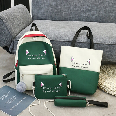 

Backpack female Korean version of Harajuku ins wind canvas four-piece travel backpack campus junior high school student bag