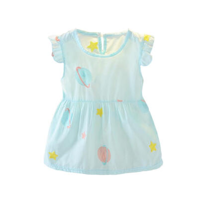 

Cute Printed Dress Girls Kids O Neck Summer Cup Sleeve Princess Dresses