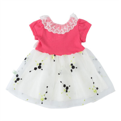 

Summer Casual Baby Girls Short Sleeve Dress with Lace Design Kids Toddler Pageant Floral Princess Mesh Fashion Sundress