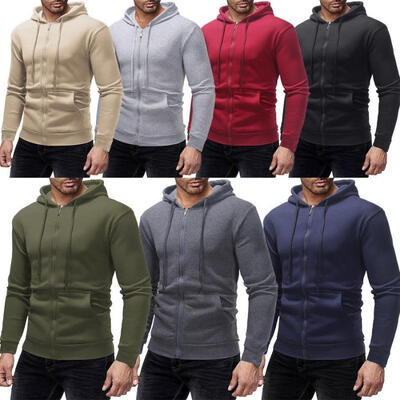 

Men Long Sleeve Solid Slim Zip Hoodie Hooded Sweatshirt Coat Jacket Outwear Top