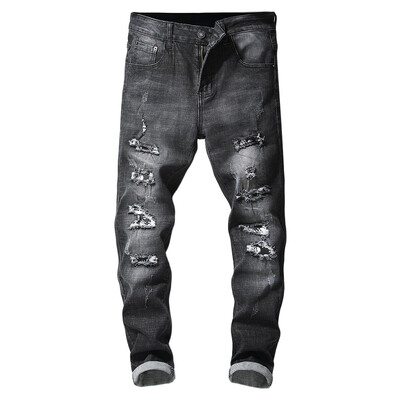 

Ripped Hole Skull Patchwork Slimming Jeans