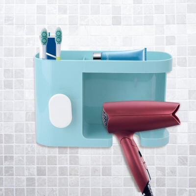 

Greensen Wall Mounted Plastic Bathroom Hair Dryer Storage Rack Shelf Holder Organizer Blue