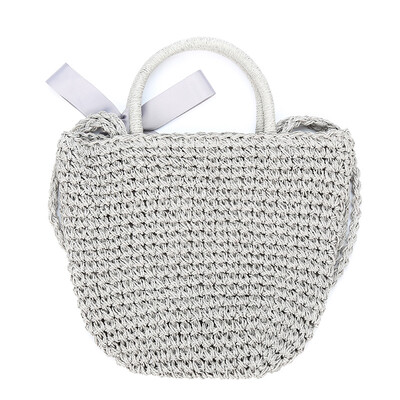 

Fashion Women Ribbon Handbag Straw Weave Knitting Bucket Bag Summer Beach Holiday Totes Shoulder Bag