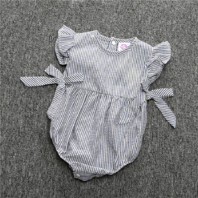

Newborn Infant Girl Baby Bowknot Stripe Sleeveless Romper Bodysuit Clothes