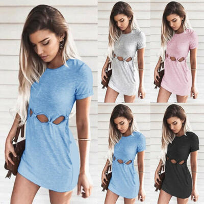 

US Womens Hollow Out Bodycon Short Sleeve Holiday Ladies Summer Party Mini Dress