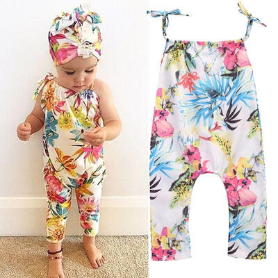 

Summer Baby Girls Jumpsuit Sleeveless Floral Romper Bodysuit Clothes Outfits