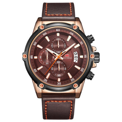 

MINI FOCUS MF0175G Business Quartz Wristwatches Luminous Calendar Watch With Leather Strap For Men