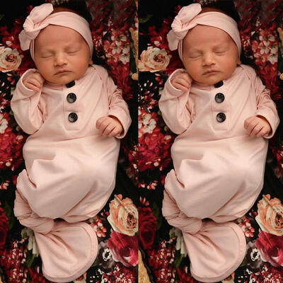 

Newborn Pink Sleeping Bag Baby Boy Girl Cotton Swaddle Wrap Swaddling Sleep Bag Blanket Headband 2Pcs Set 0-6M
