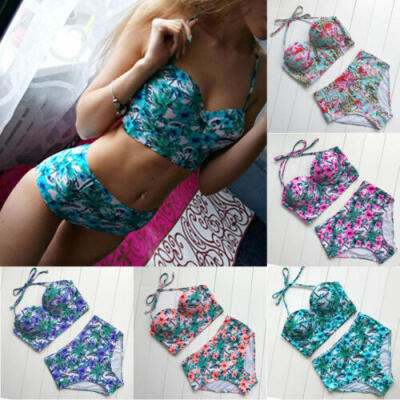 

Women Plus Size High Waist Bandage Swimsuit Push-up Padded Bikini Set Swimwear