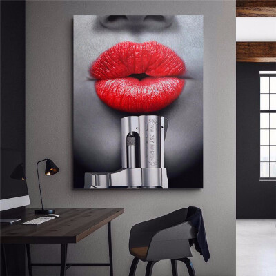 

Canvas Art Posters Portrait Red Lips Picture Painting Home Decoration For Living Room Bathroom No Frame 30x60cm12x24"