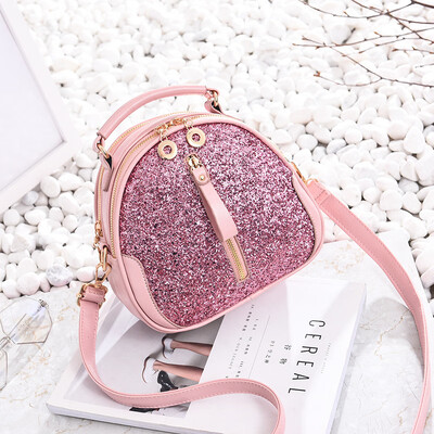 

Small bag female 2018 spring new wave Korean version of the wild Messenger bag female sequins shoulder small round bag one generation