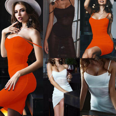 

Women Sexy Long Cami Mini Dress Camisole Tank Top Slip Stretchy Mesh Dress