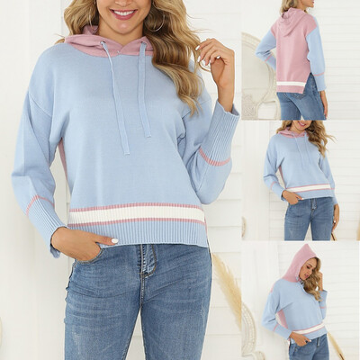 

〖Follure〗Women Casual O-Neck Pullover long Sleeve Patchwork Loose Knitted Sweater Tops