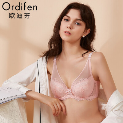 

Ou Difen thin section bra 2018 new ladies sexy large size underwear women gathered bra lace breathable thin bra bra XB8357 clear purple 3680C