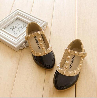 

New Fashion Children Lady Girls Princess Shoes PU Leather toddler baby Low-heel Kids mary jean Shoes Rivets Sneakers