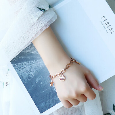 

18K rose gold jewelry sister cold wind chain bracelet female thick bracelet