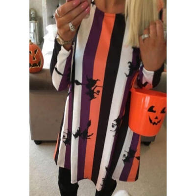 

Women Ladies Long Sleeve Halloween Prints Swing Skater Halloween Dress -XL