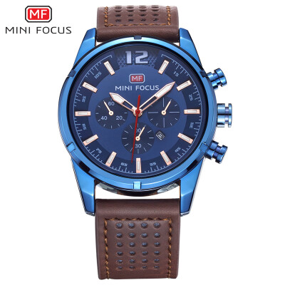 

MINI FOCU Fox explosion model AliExpress mens watch quartz watch trend fake three-eye leather strap