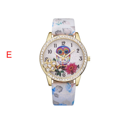 

Flower Watch Reloj 2018 relogio masculino Women Leather Owl Pattern Quartz Analog Wrist Watch Crystals Decor Saat Dropship