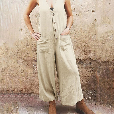 

Starmoon Fashion Sexy Women Solid Sleeveless Pocket Button Easy Vest Long Jumpsuit