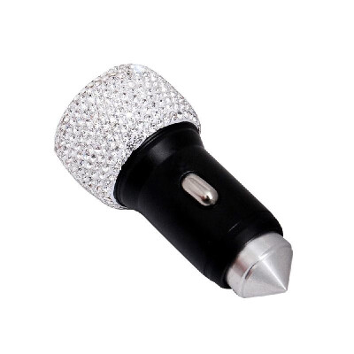 

Car Charger Bling Diamond Dual USB Car Adapter Safety Hammer Handmade Rhinestones Crystal Car Decorations