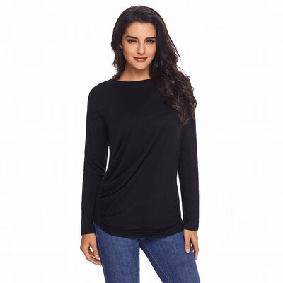 

Solid color round neck long sleeve casual bottoming Slim shirt womens
