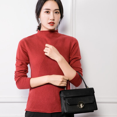

QIANMUCHUN female curled half-high collar cashmere woolen sweater fashion 5786