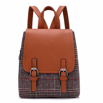 

New Shoulder Satchel Backpack For Women School Check Canvas Rucksack Student Bag