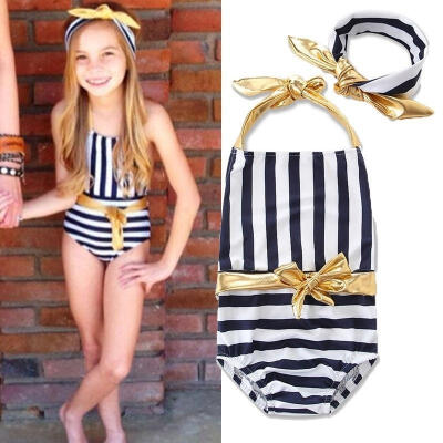 

Cute Kid Girl Child Swimwear Swimsuit Bathing Suit Bikini Set Beachwear Headband 2PCS Sets