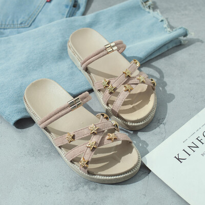 

2019 summer new one shoe&two sandals female fairy wind flat-bottomed student Korean version 100 ins tide network celebrity is