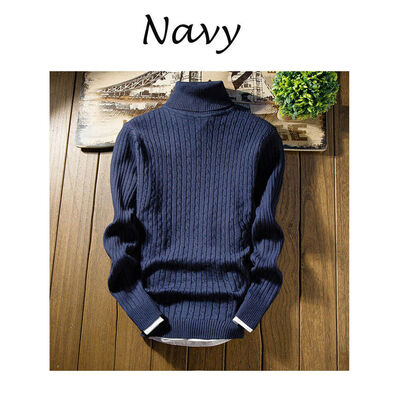 

Men Roll Turtle Neck Jumper Wool Blend Knitted Thermal Sweater Pullover Woolwork