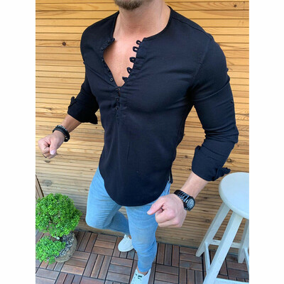 

luxury Mens Muscle Casual Dress Shirts Slim Fit T-Shirt Long Sleeve Formal Tops
