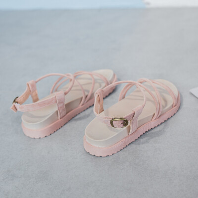 

Sandals female fairy wind cross strap 2019 summer new Joker wear flat net red gladiator sandals can be wet water