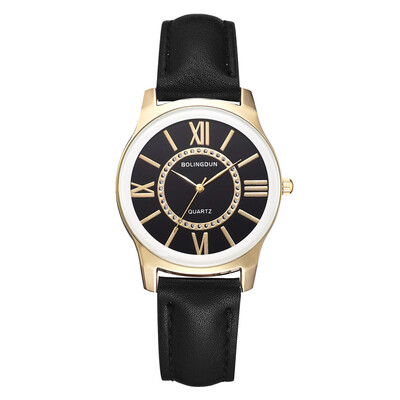 

Wish new mens watch Korean version of the large dial alloy PU business quartz watch Roman digital watch