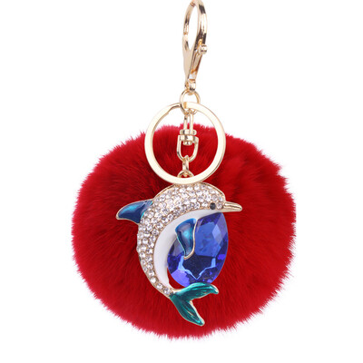

Rex rabbit hair ball pendant alloy diamond dolphin lady bag car keychain creative