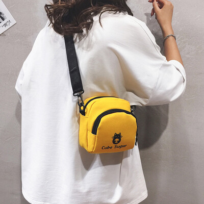 

Canvas bag female slung summer small bag 2019 new fashion student Korean version of the simple wild shoulder phone bag