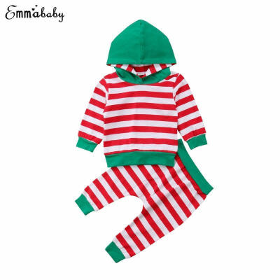 

Cute Newborn Baby Boys Girls Stripe Hooded Cotton Tops Pants Outfits Clothes