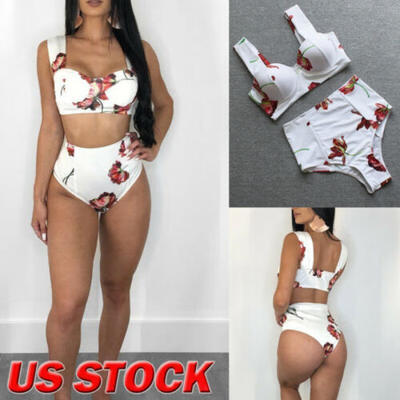 

US Women Sexy Floral Print Bikini Set High Waist Swimsuit Swimwear Bathing Beach