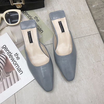 

Ins Port Wind Womens Shoes Super Fire Small Square Head Mueller Slippers Baotou Coarse-heeled Square Head Middle-heeled Lazy Sand