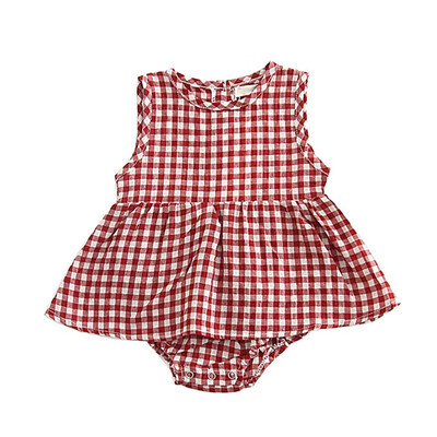 

Summer Infant Baby Sleeveless Plaid Print Rompers Dress Kids Girls Jumpsuit Newborn Clothes