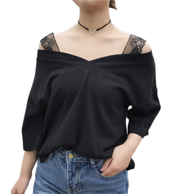 

T Shirt Women Cold Shoulder Long Sleeve V Neck Tops Tee Ladies Summer Sexy Off The Shoulder T Shirts Casual Loose Women Clothing